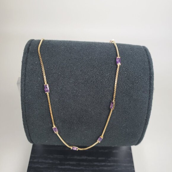 LOUISA SECRET 14K Gold Plated Sterling Silver Necklace  Amethyst Style - Picture 1 of 11